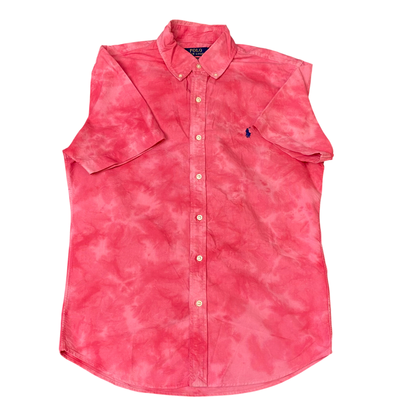 Polo Ralph Lauren Shirt Mens M Pink Tie Dye Slim Fit Short Sleeve Button Down