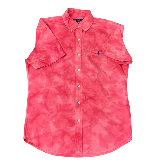 Polo Ralph Lauren Shirt Mens M Pink Tie Dye Slim Fit Short Sleeve Button Down