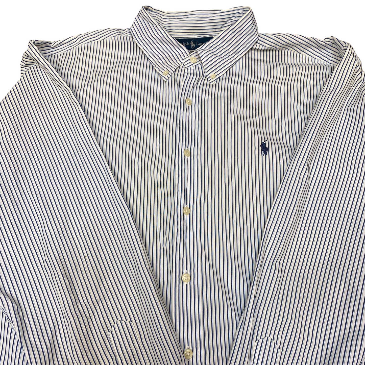 Ralph Lauren Shirt Mens XXL White Blue Striped Classic Fit Long Sleeve Button Up