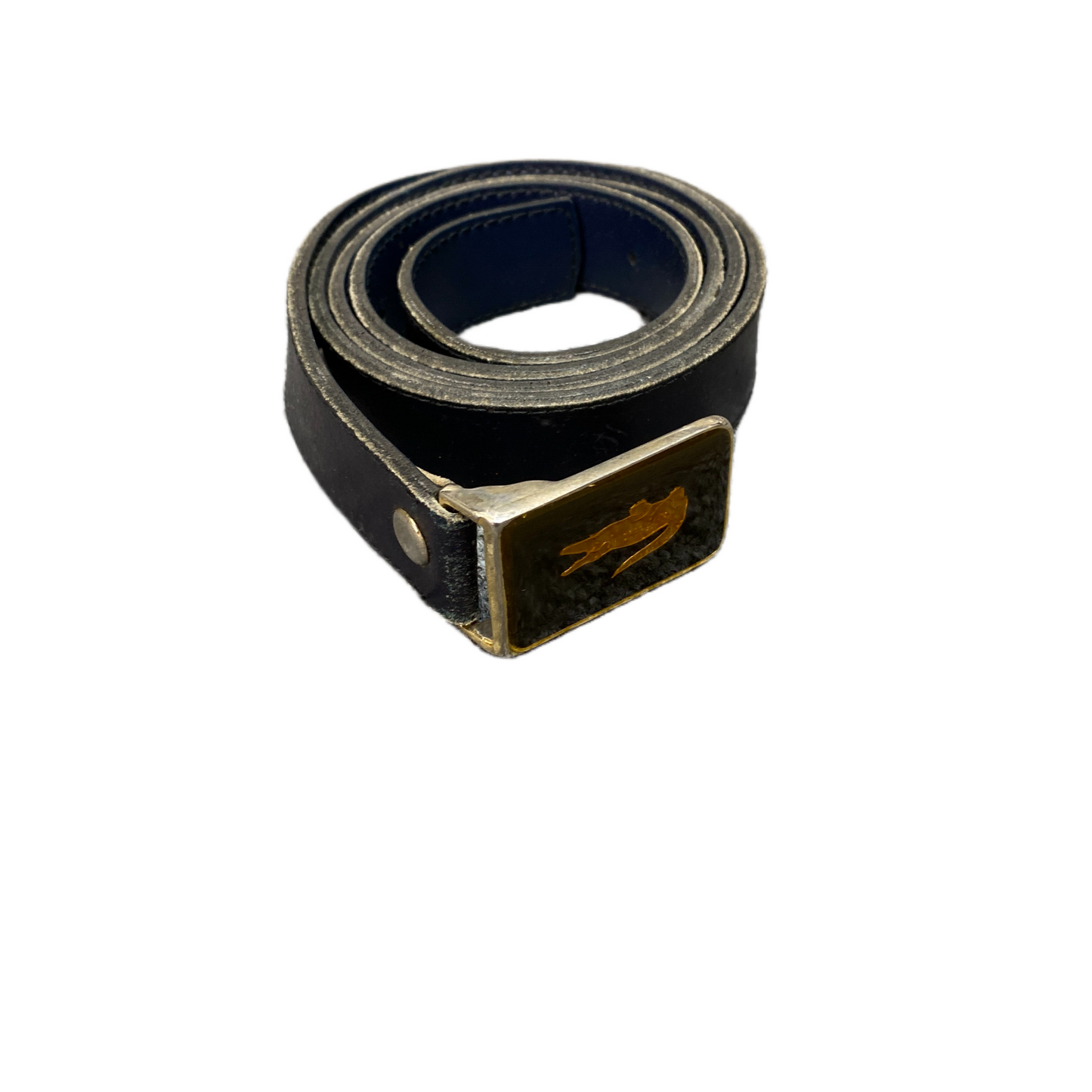 Lacoste Waist Belt Men Black Leather Adjustable Gold Tone Pin Buckle 39.5 inches