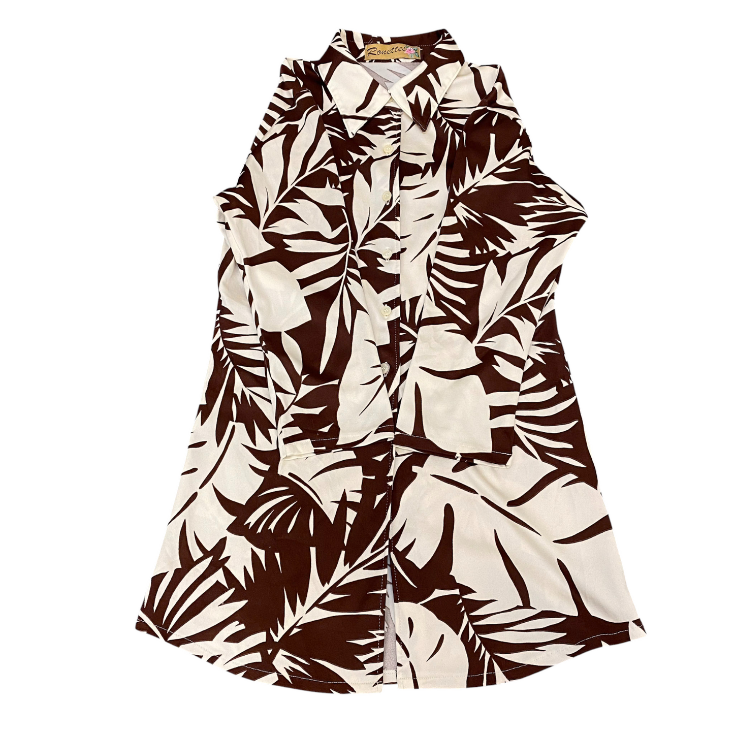 Ronettes Shirt Top Womens S Brown White Floral Long Sleeve Collared Button Down