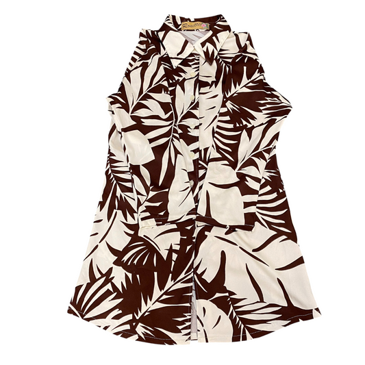 Ronettes Shirt Top Womens S Brown White Floral Long Sleeve Collared Button Down