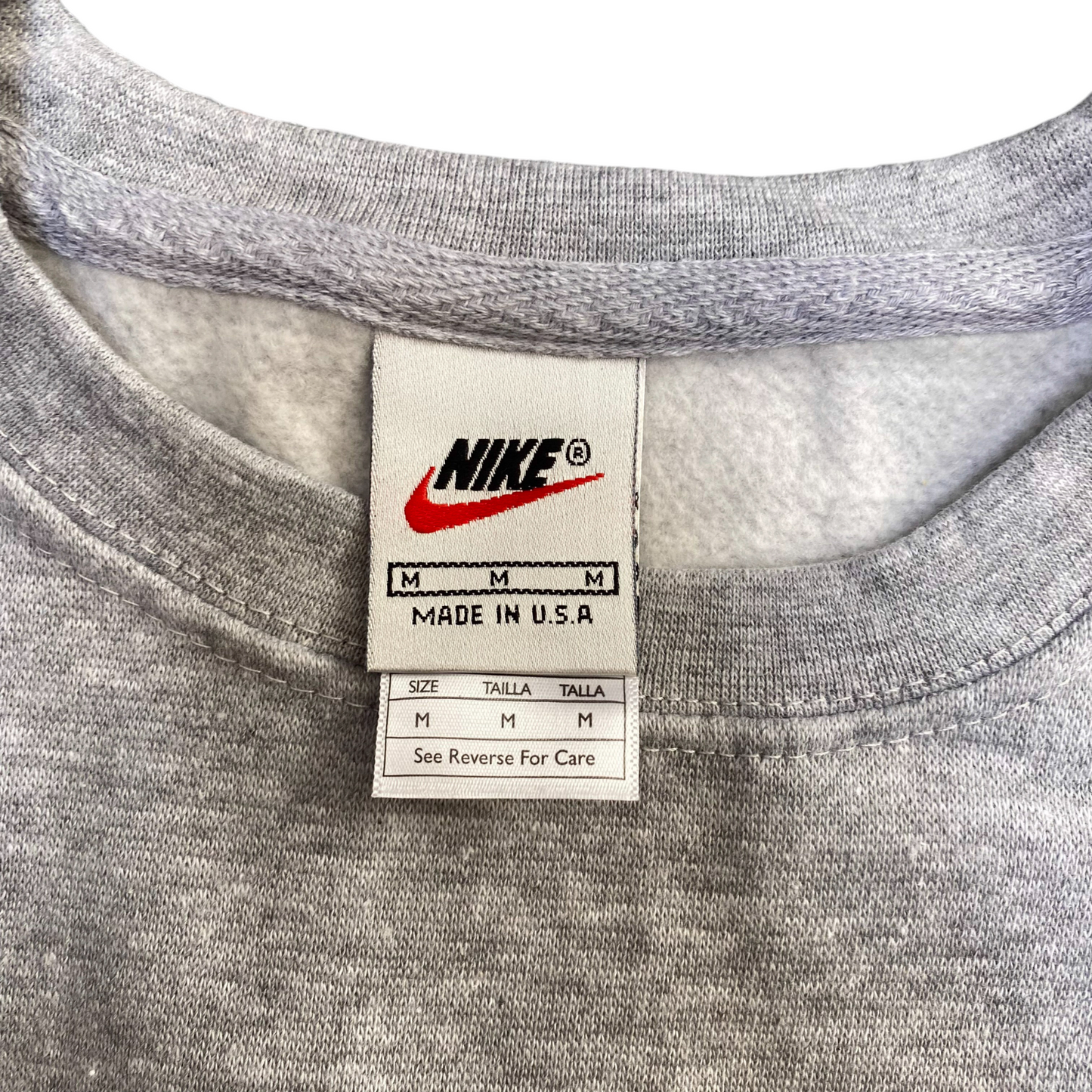 Nike Reworked Sweatshirt Mens M Grey Embroidered Spellout Logo Long Sleeve