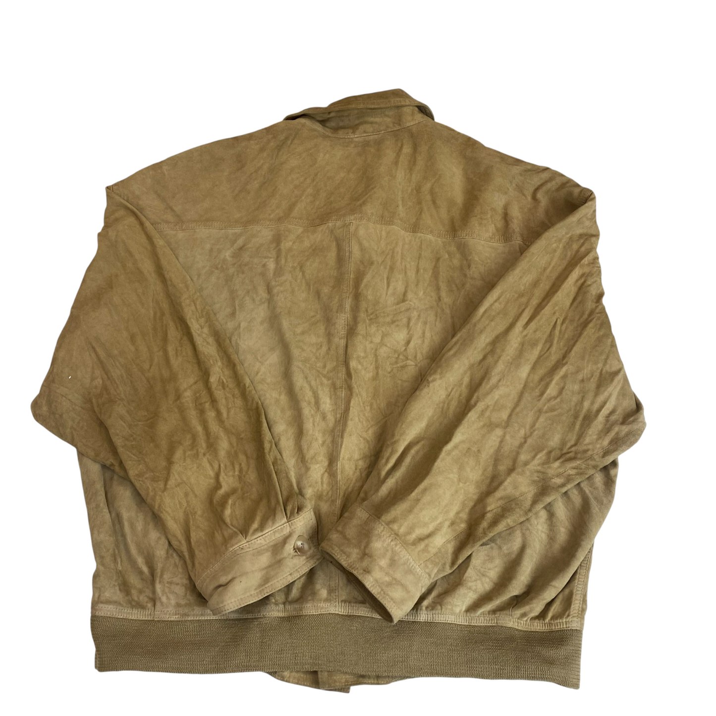 Jacket Mens L Green Suede Leather Pockets Long Sleeve Collared Button Front