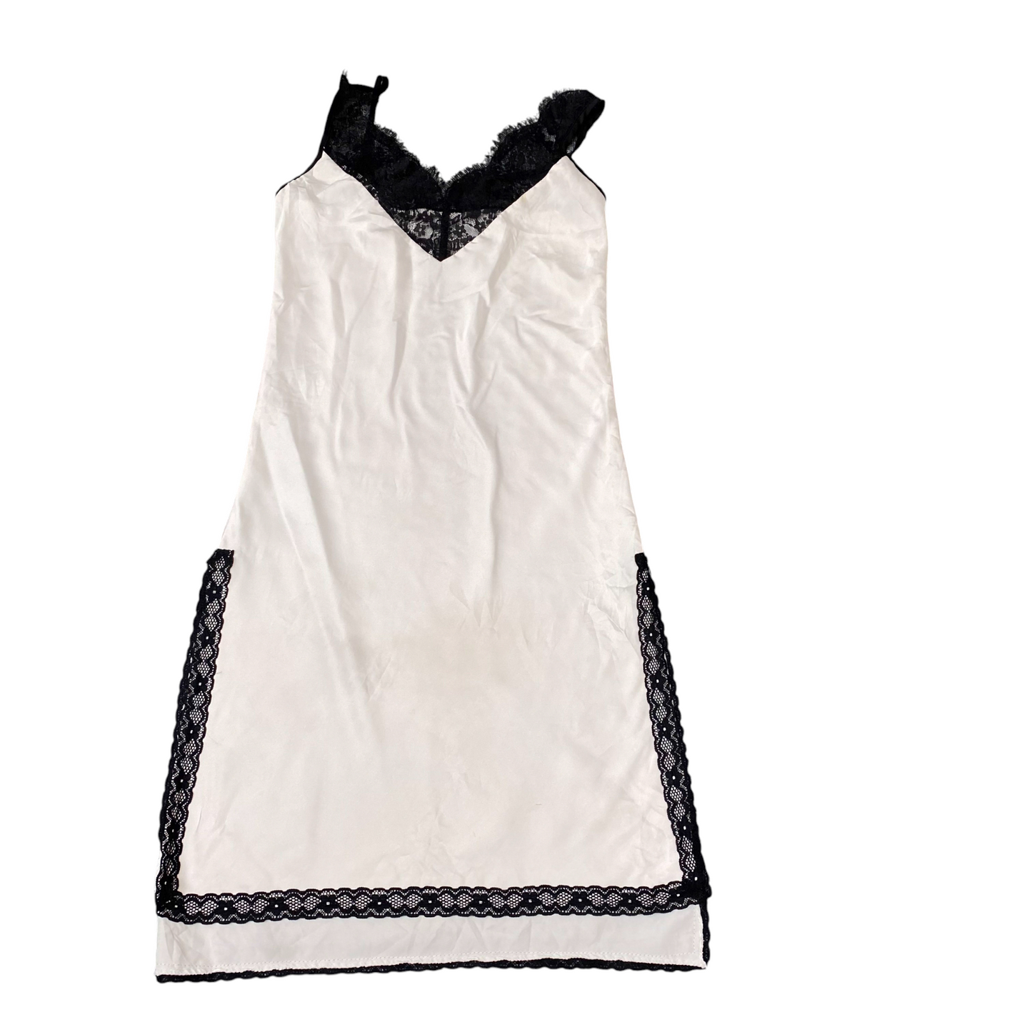 Midi Dress Womens S White Black Lace Trimmed V-Neck Pullover Casual Outdoor