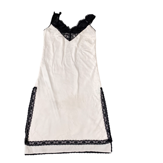 Midi Dress Womens S White Black Lace Trimmed V-Neck Pullover Casual Outdoor