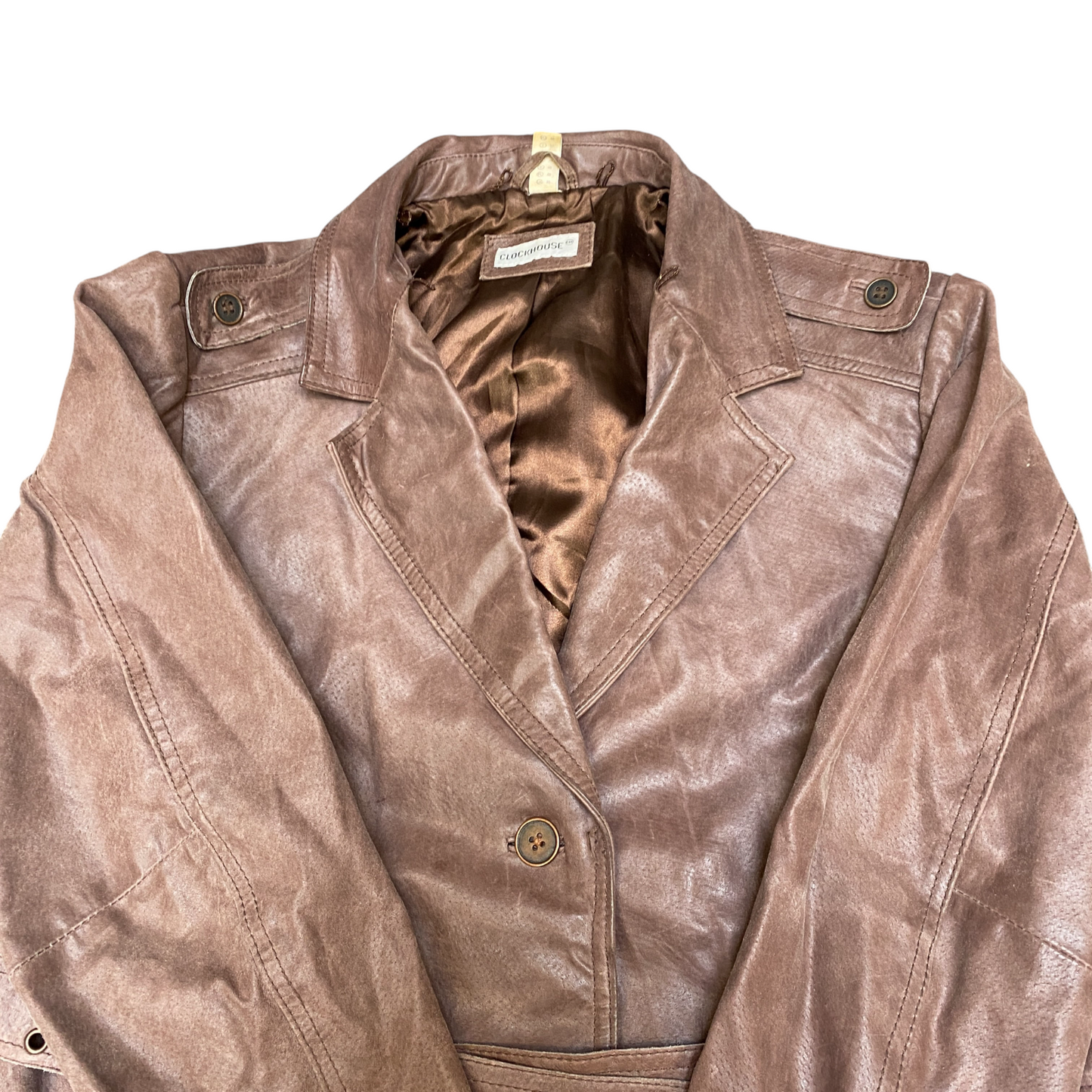 Clockhouse C&A Genuine Leather Blazer Jacket Womens Large Brown Belted Waist