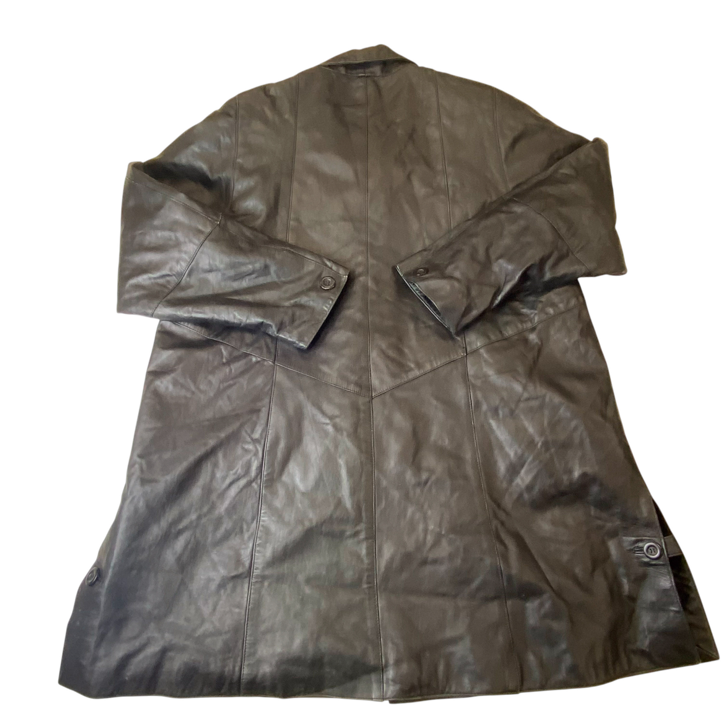 Womens Faux Leather Coat Medium Black Oversized Long Sleeve Collar Button Front