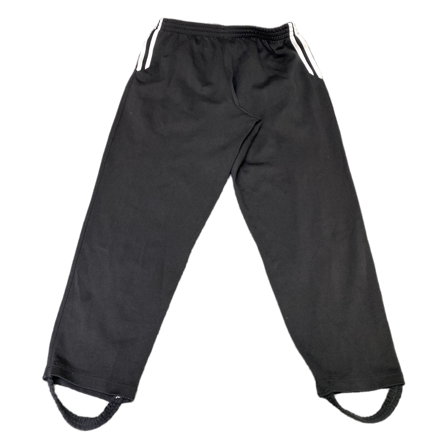 Adidas Joggers Fits as Men M 30" Waist Black White 3-Stripes Stirrup Leg Trouser