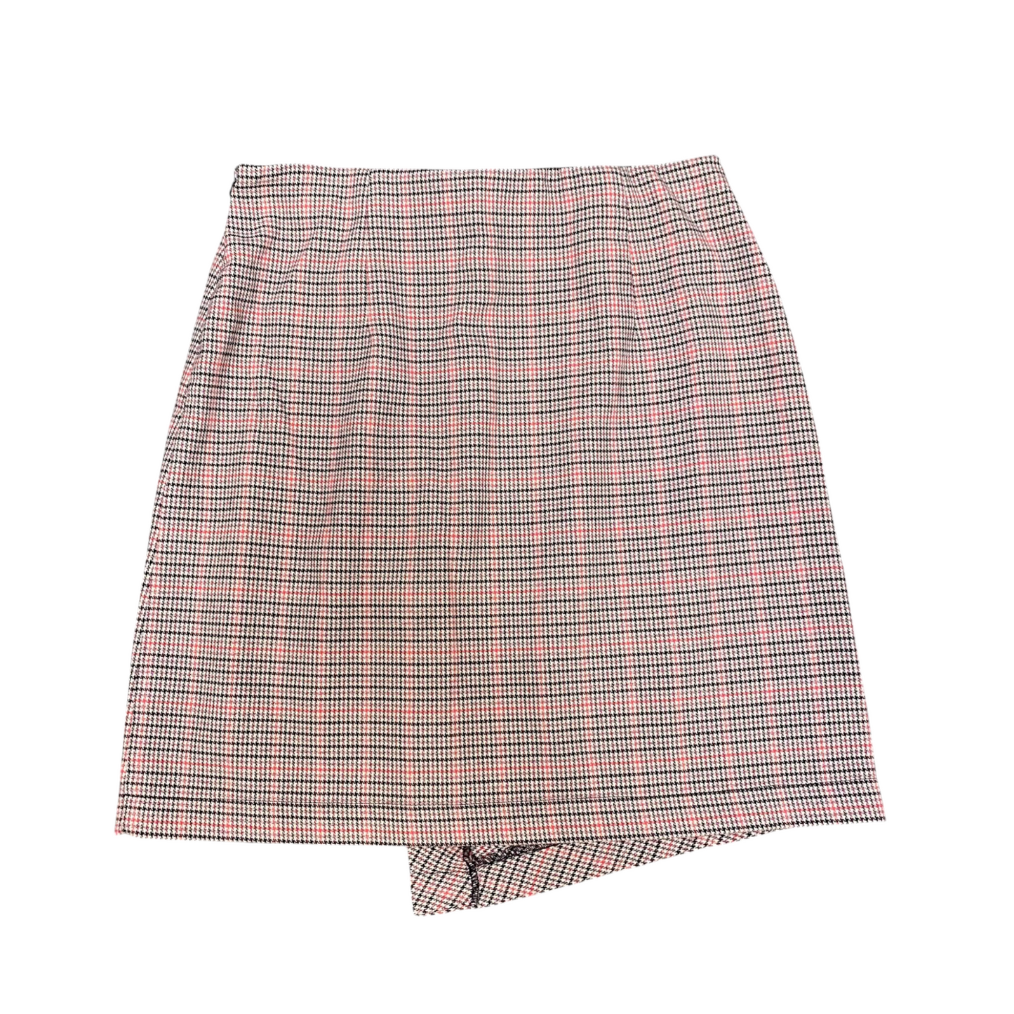 TALLY WEiJL Skirt Womens M Pink Black Houndstooth Button Detailed Side Zip