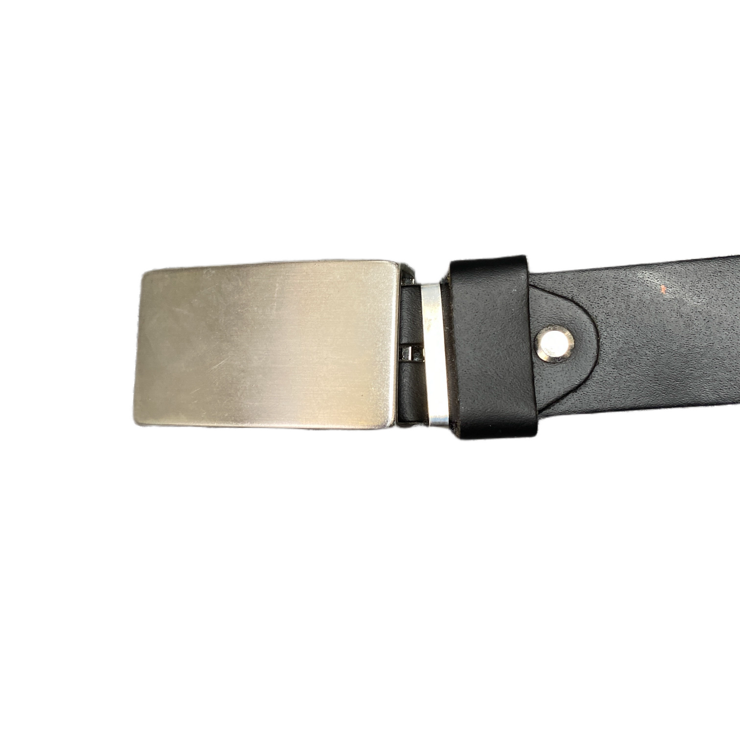 Waist Belt Mens Black Leather Adjustable Silver Rectangular Buckle 46.5 Inches