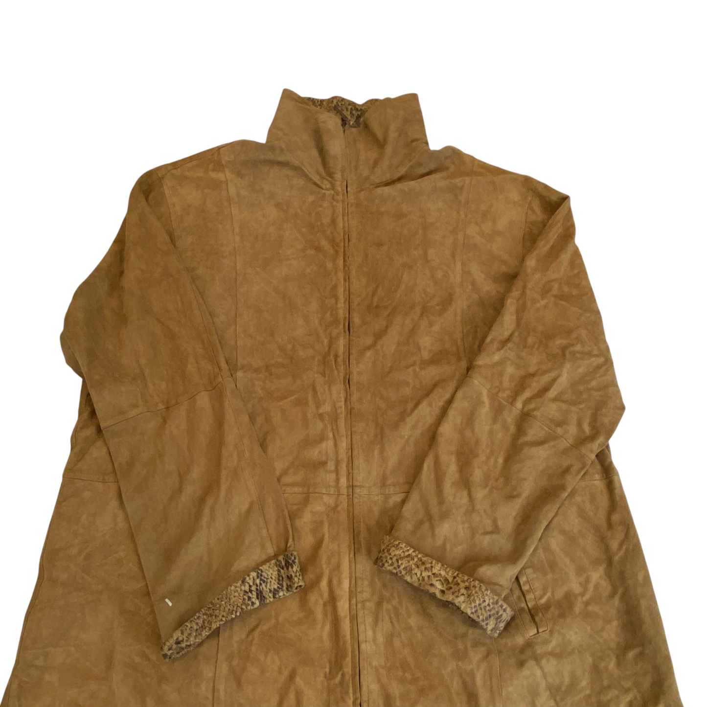 Jacket Womens L Brown Suede Leather Pockets Long Sleeve Full Zipper Outdoor