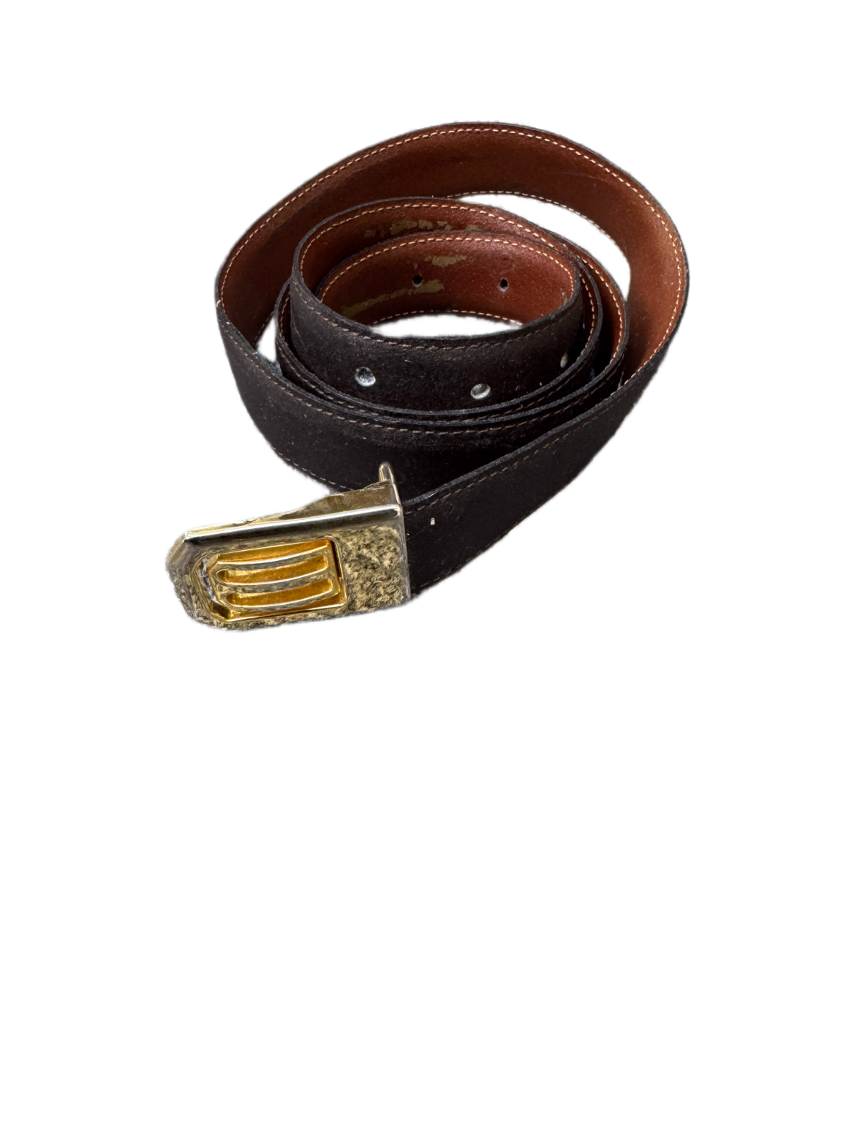 Waist Belt Men Black Brown Leather Adjustable Gold Tone Buckle 40 inches