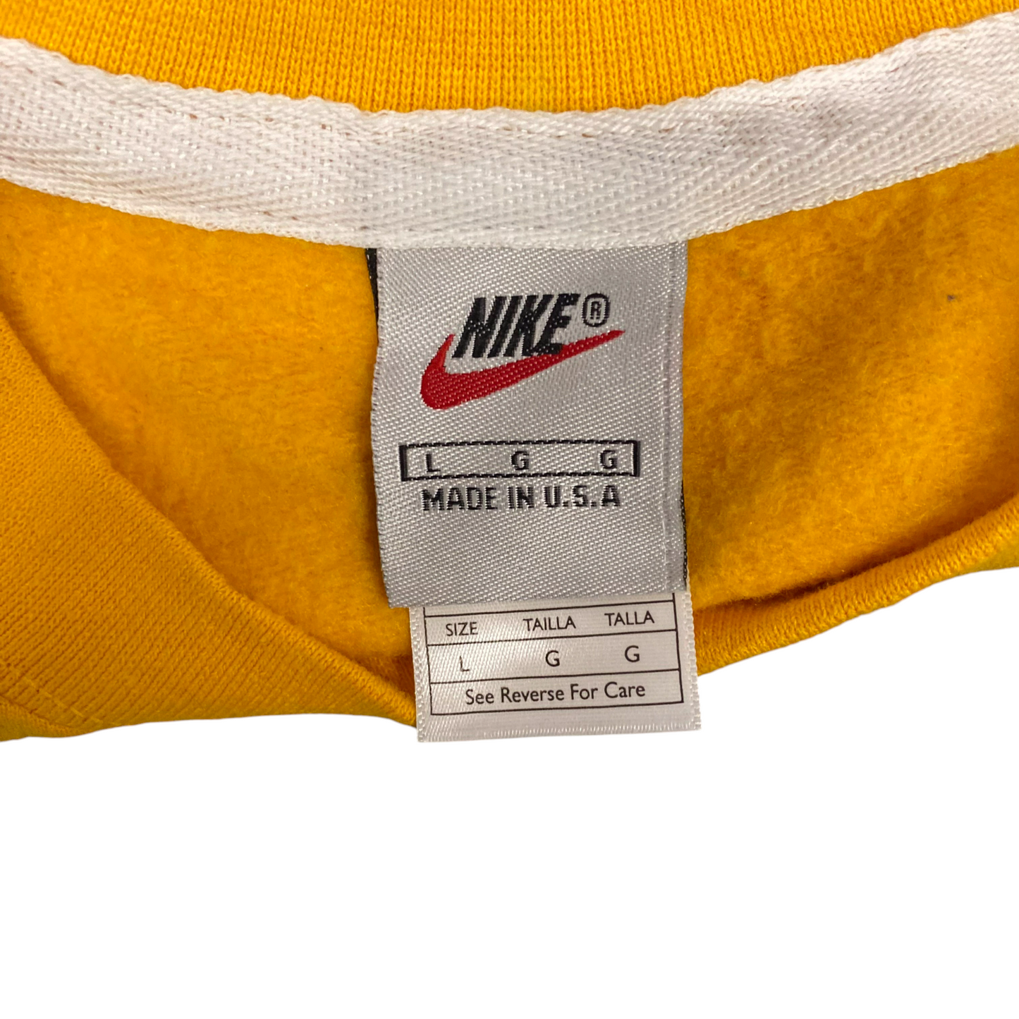 Nike Reworked Sweatshirt Mens L Grey Yellow Embroidered Spellout Logo Vtg Y2K