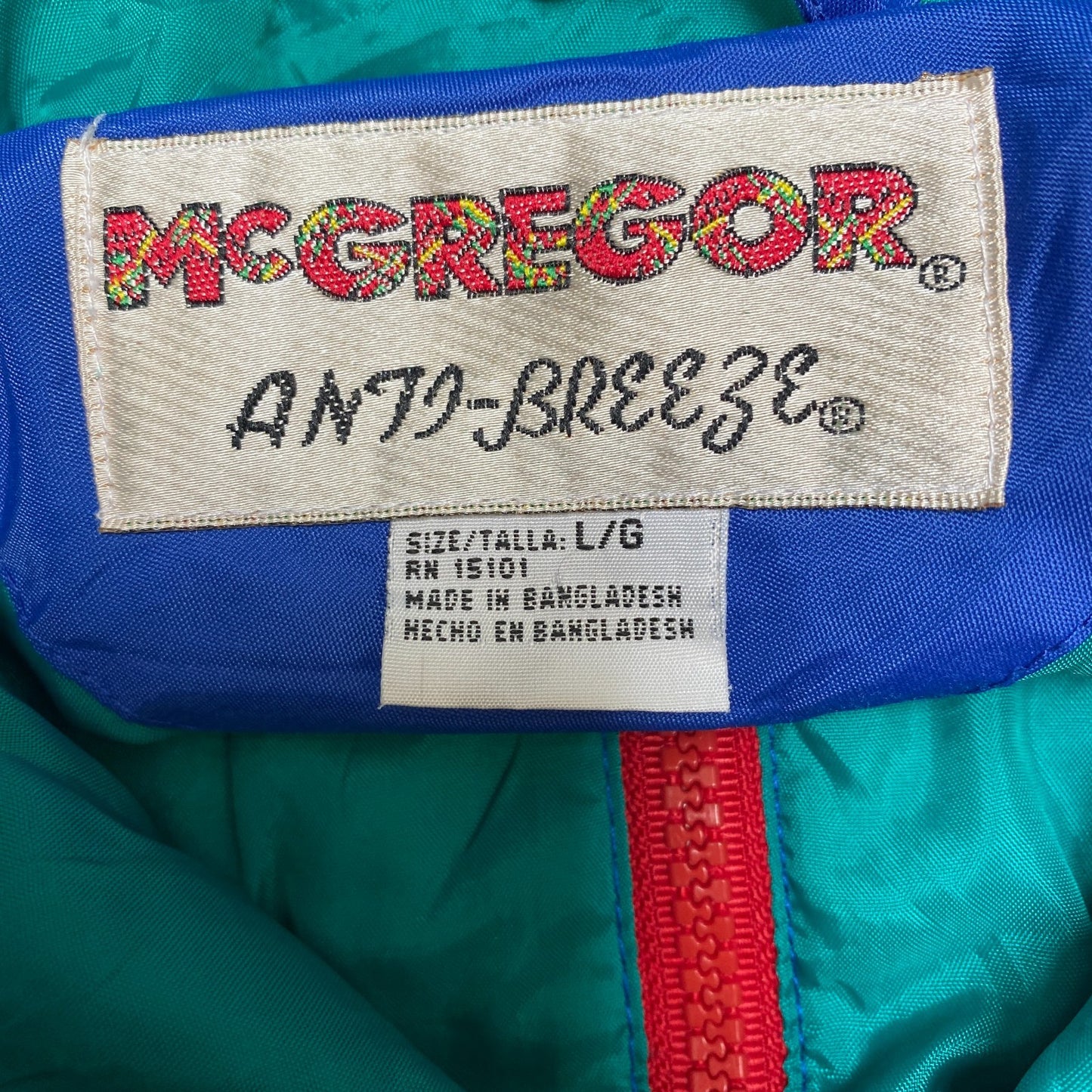 McGregor Windbreaker Jacket Mens Large Blue Anti-Breeze Drawstring Hooded Zipper
