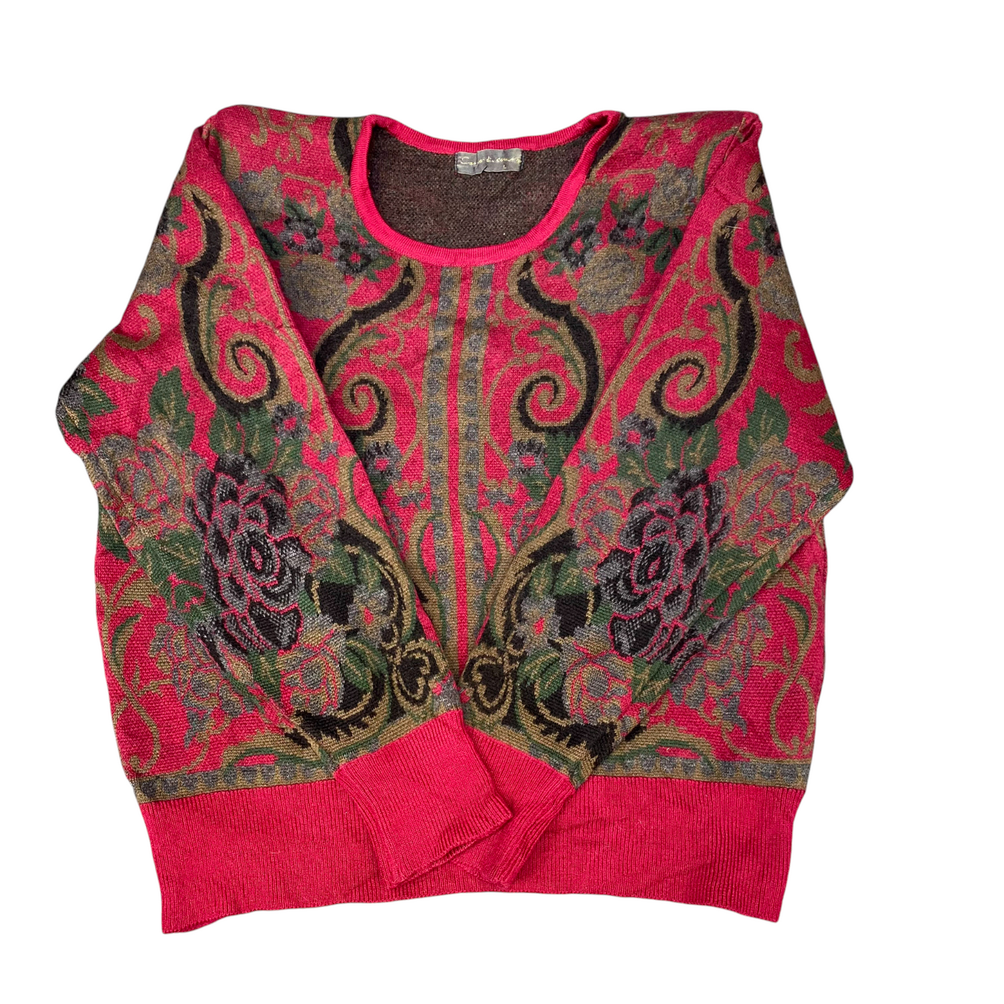 Jumper Womens Large Pink Floral Long Raglan Sleeve Round Neck Outdoor Pullover