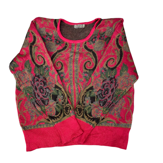 Jumper Womens Large Pink Floral Long Raglan Sleeve Round Neck Outdoor Pullover