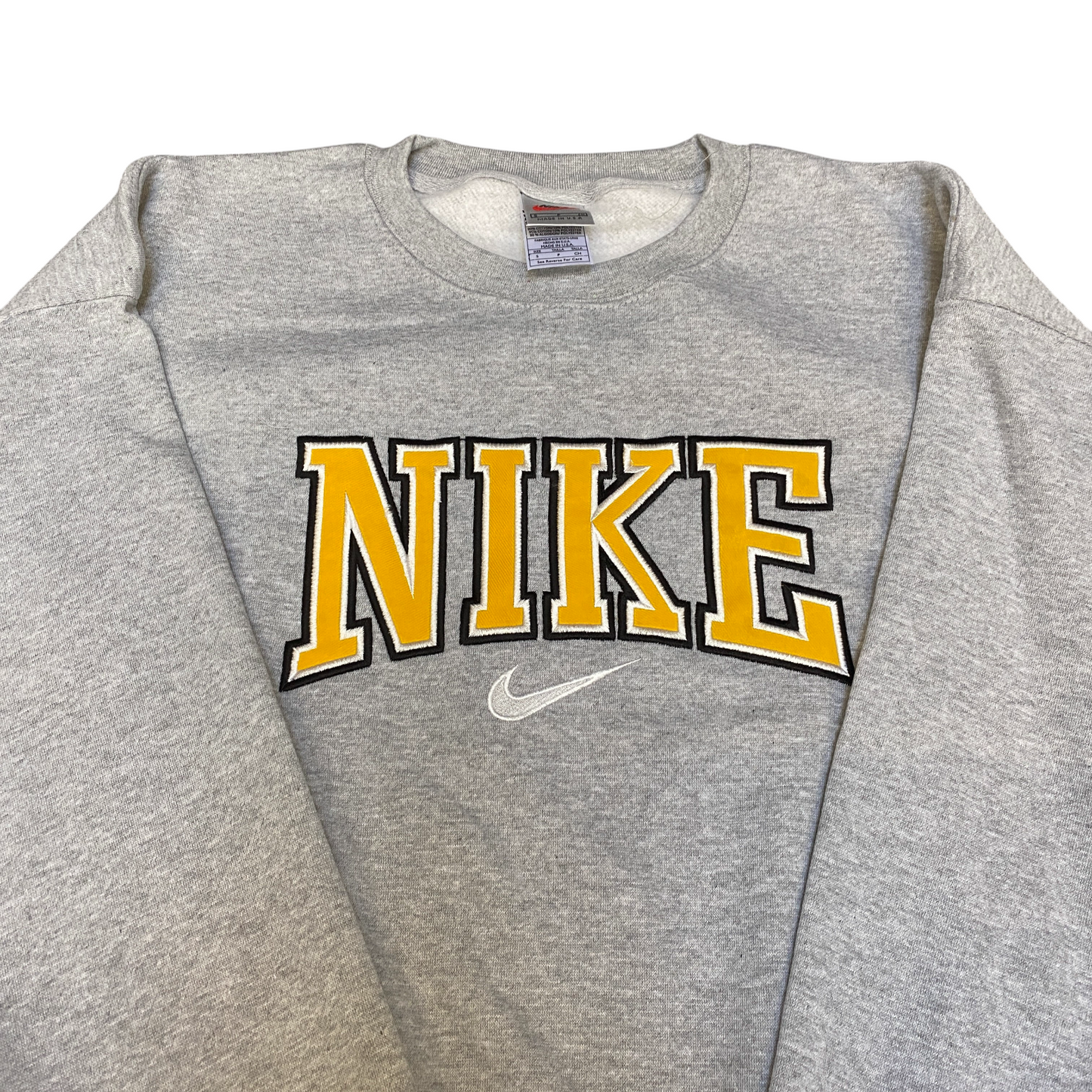 Nike Reworked Sweatshirt Mens Small Grey Embroidered Spellout Logo Vintage Y2K