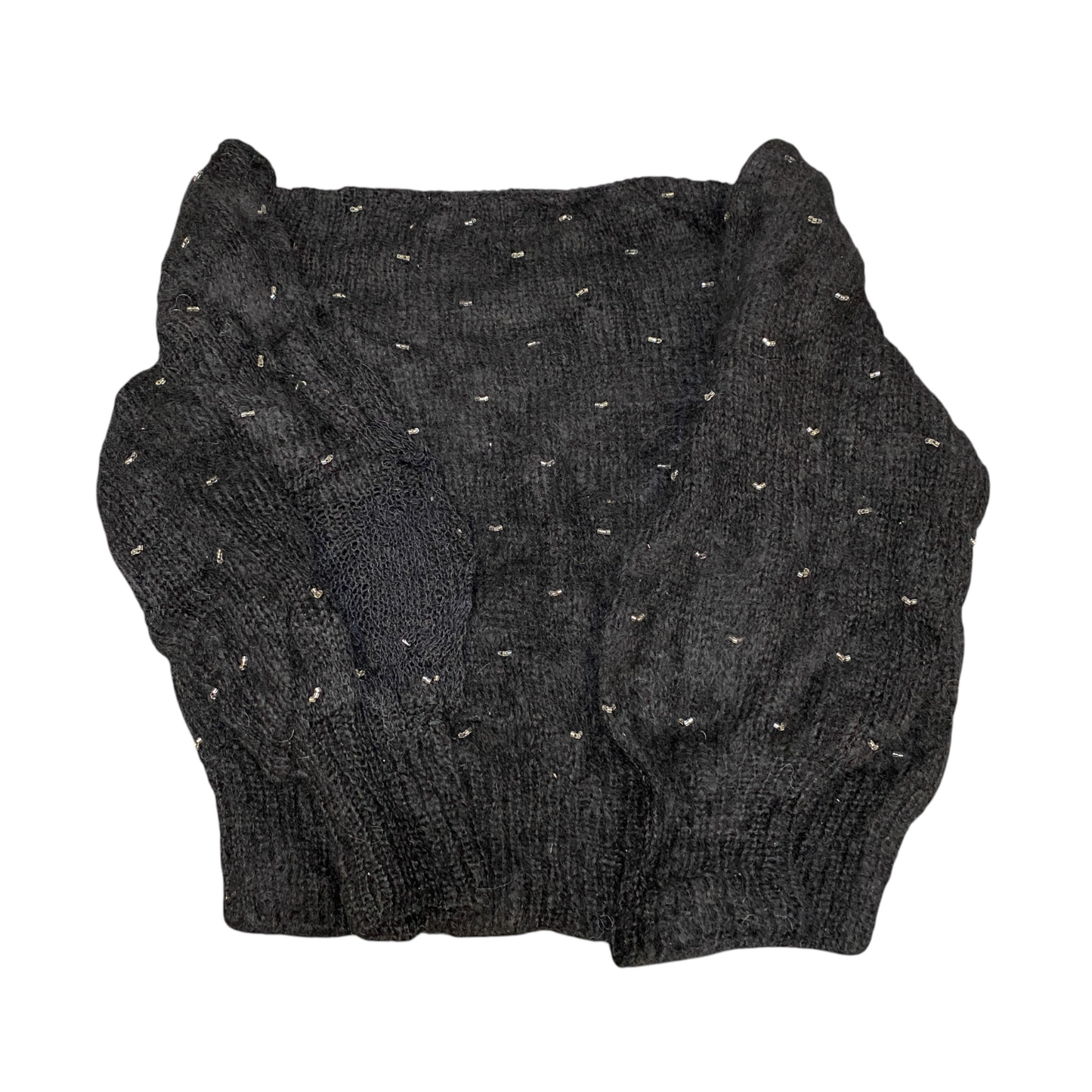 3 Suisses Pullover Jumper Womens Medium Black Embellished Long Sleeve Crewneck