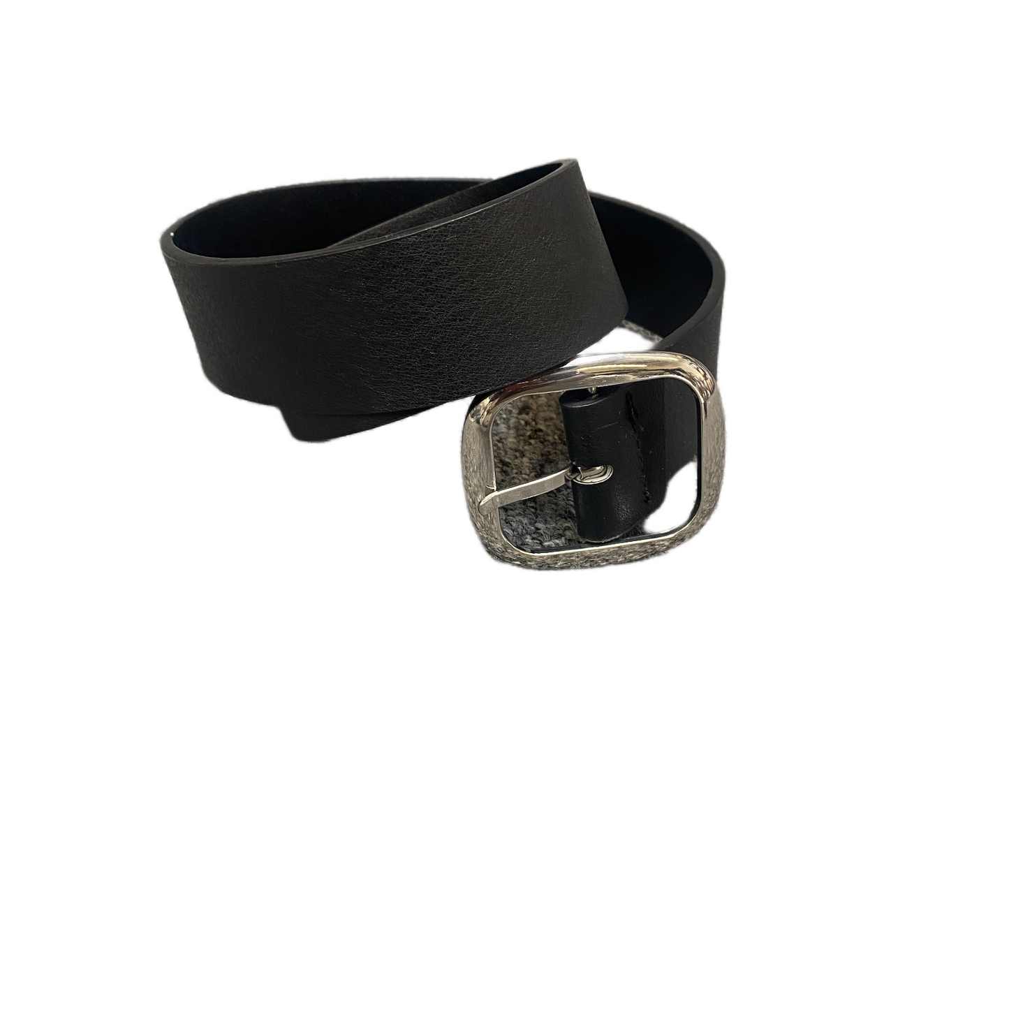 Men's Waist Belt Black Leather Adjustable Pin Square Buckle Size 33.5 inches