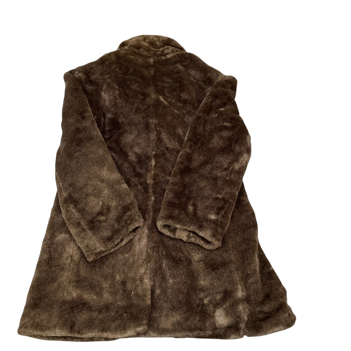 Contemporary  Faux Fur Trench Coat Womens Large Brown Lined Double Breasted