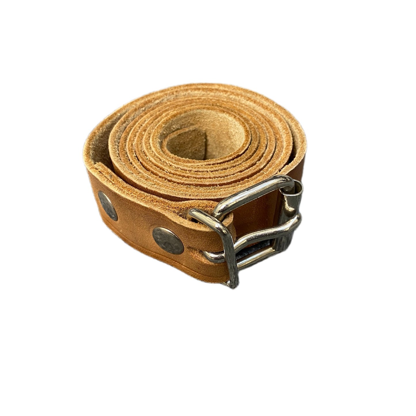 Vtg Waist Belt Mens Brown Leather Adjustable Roller Silver Pin Buckle 48 inches