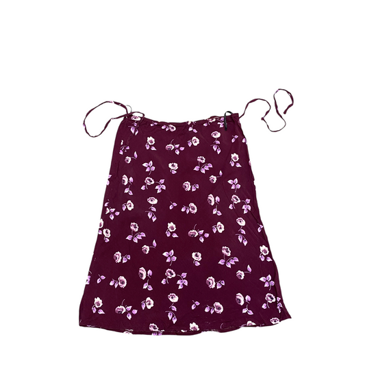 Womens Dress L Purple Floral Flat Front Sleeveless Spaghetti Strap Outdoor