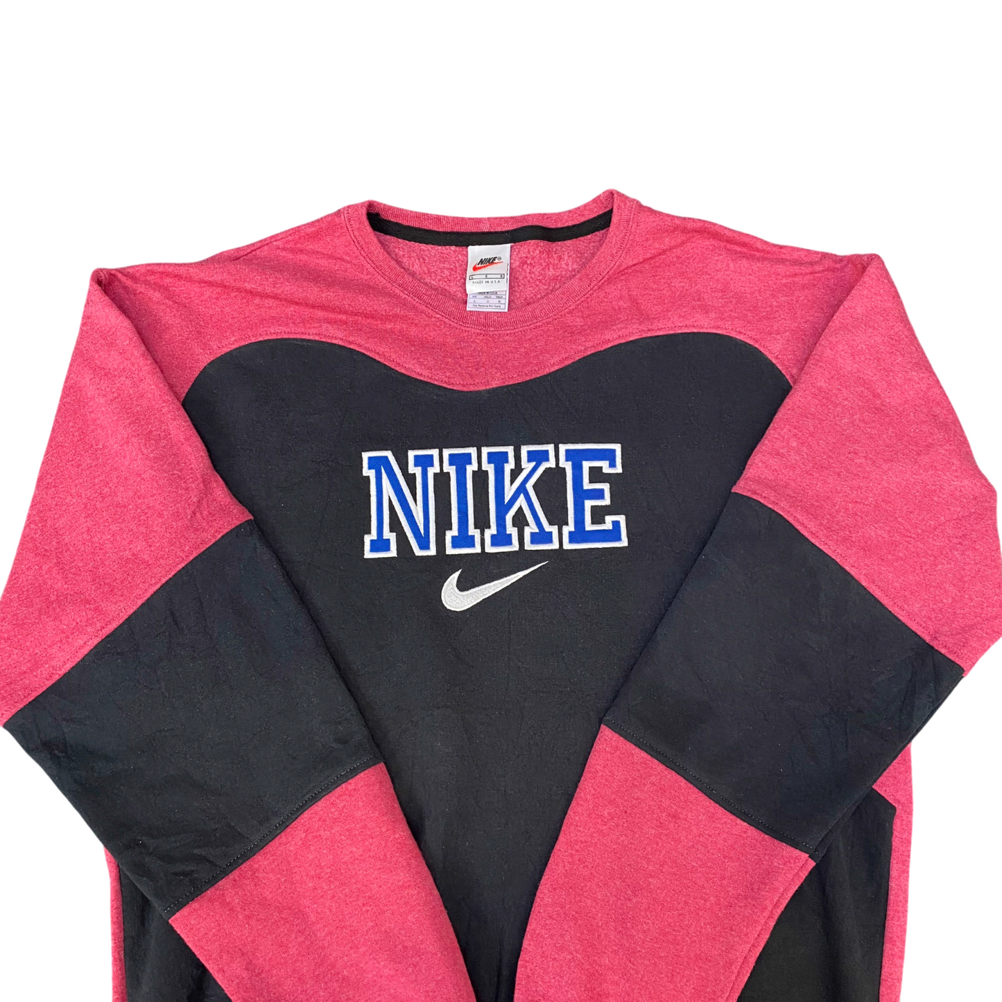 Nike Reworked Sweatshirt Mens Large Pink Black Embroidered Spell Out Logo Y2K