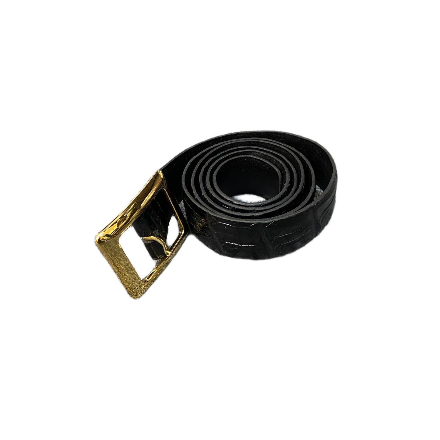 Zara Waist Belt Mens Black Patent Leather Adjustable Gold Pin Buckle 37.5 Inches