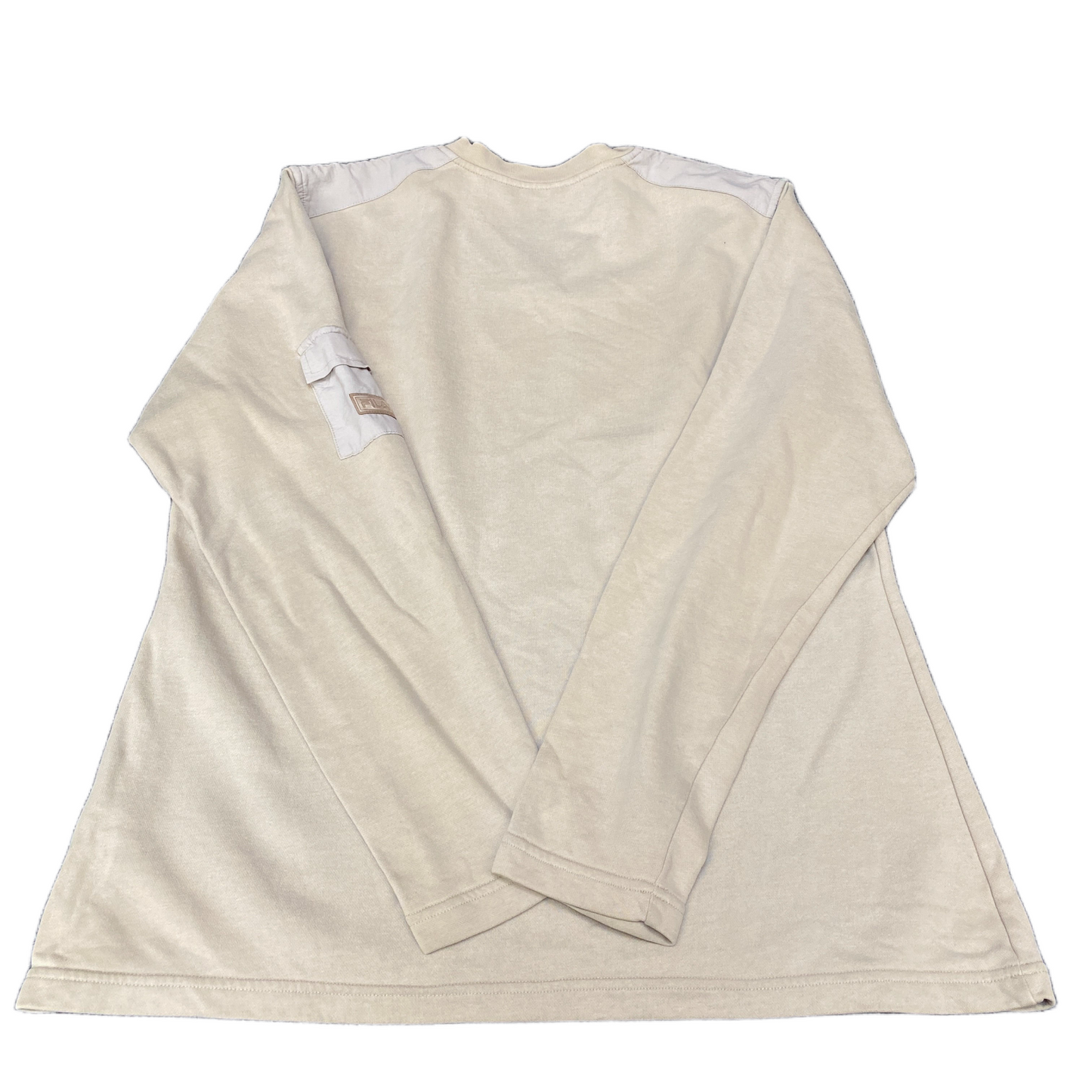 Vintage Fila Sweatshirt Mens Medium Beige Pocket Long Sleeve V-Neck Pullover