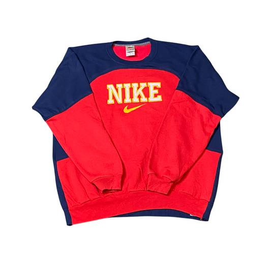 Nike Reworked Sweatshirt Mens Large Red Blue Spellout Logo Crew Neck Vtg Y2K