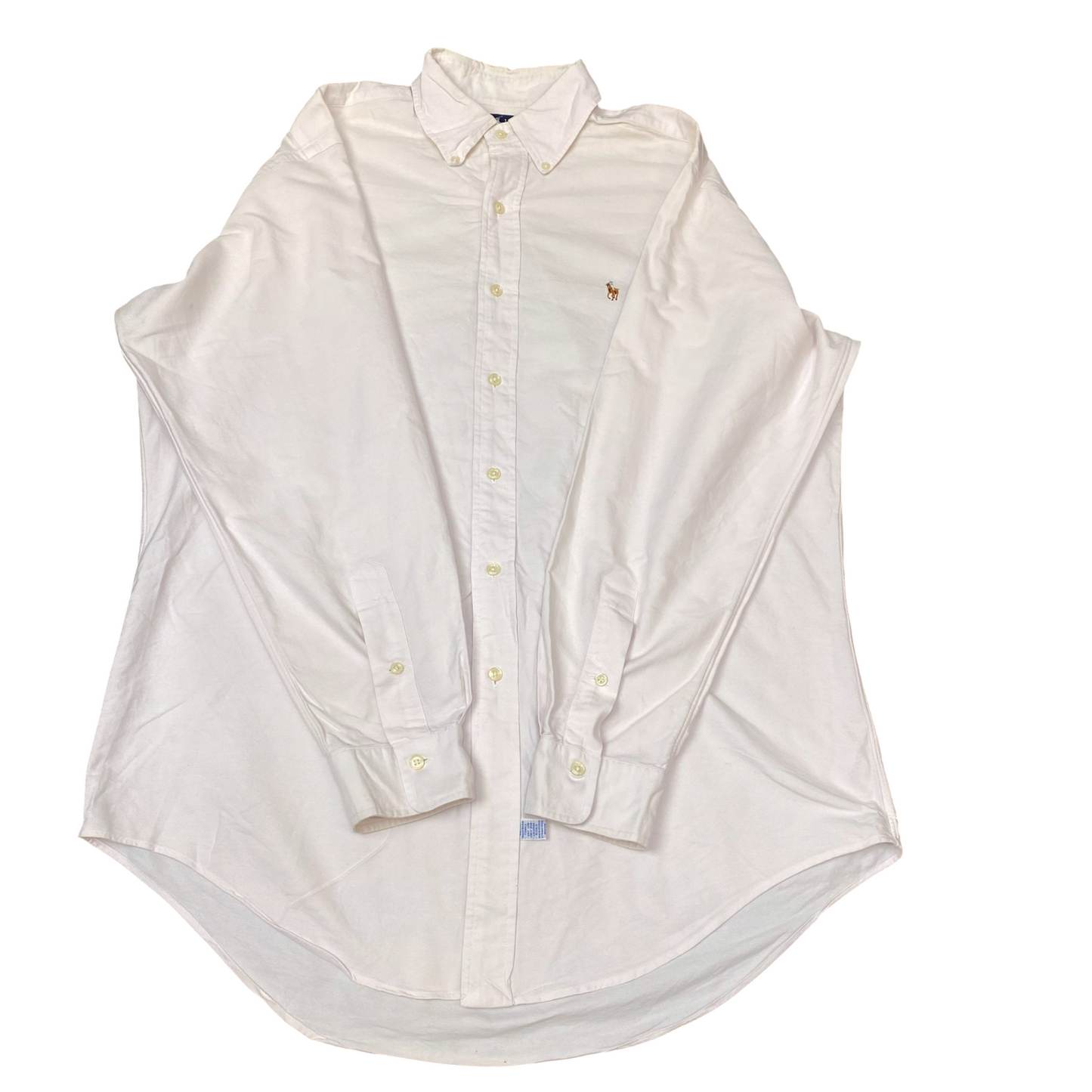 Ralph Lauren Formal Shirt Mens L Pink Long Sleeve Brown Pony Logo Button Down