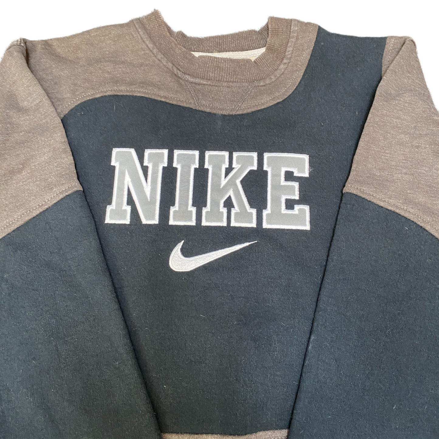 Nike Reworked Sweatshirt Men M Black Brown Embroidered Spellout Logo Vintage Y2K