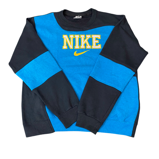 Nike Reworked Sweatshirt Mens M Blue Black Embroidered Spellout Logo Vintage Y2K