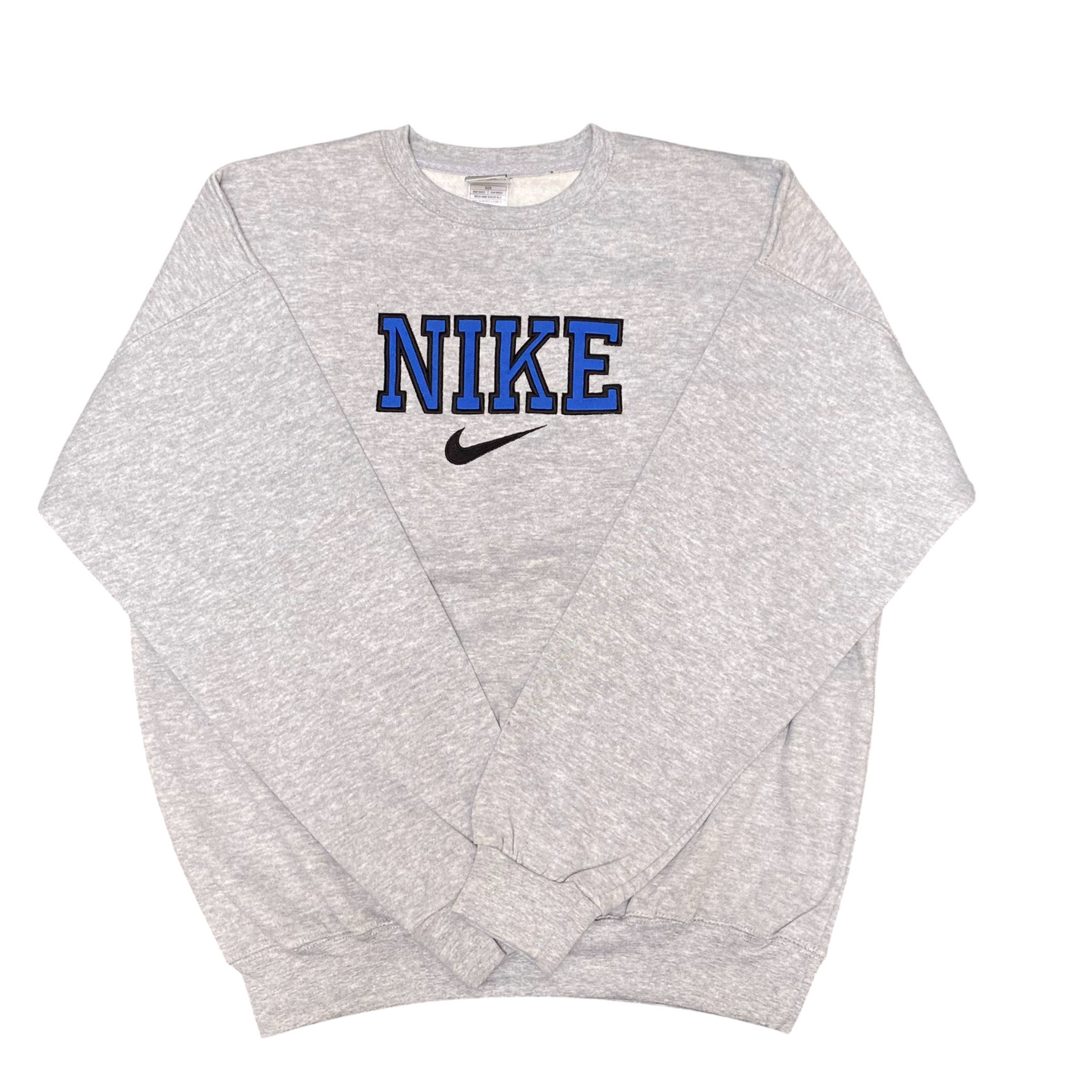 Nike Reworked Sweatshirt Mens M Grey Embroidered Spellout Logo Long Sleeve