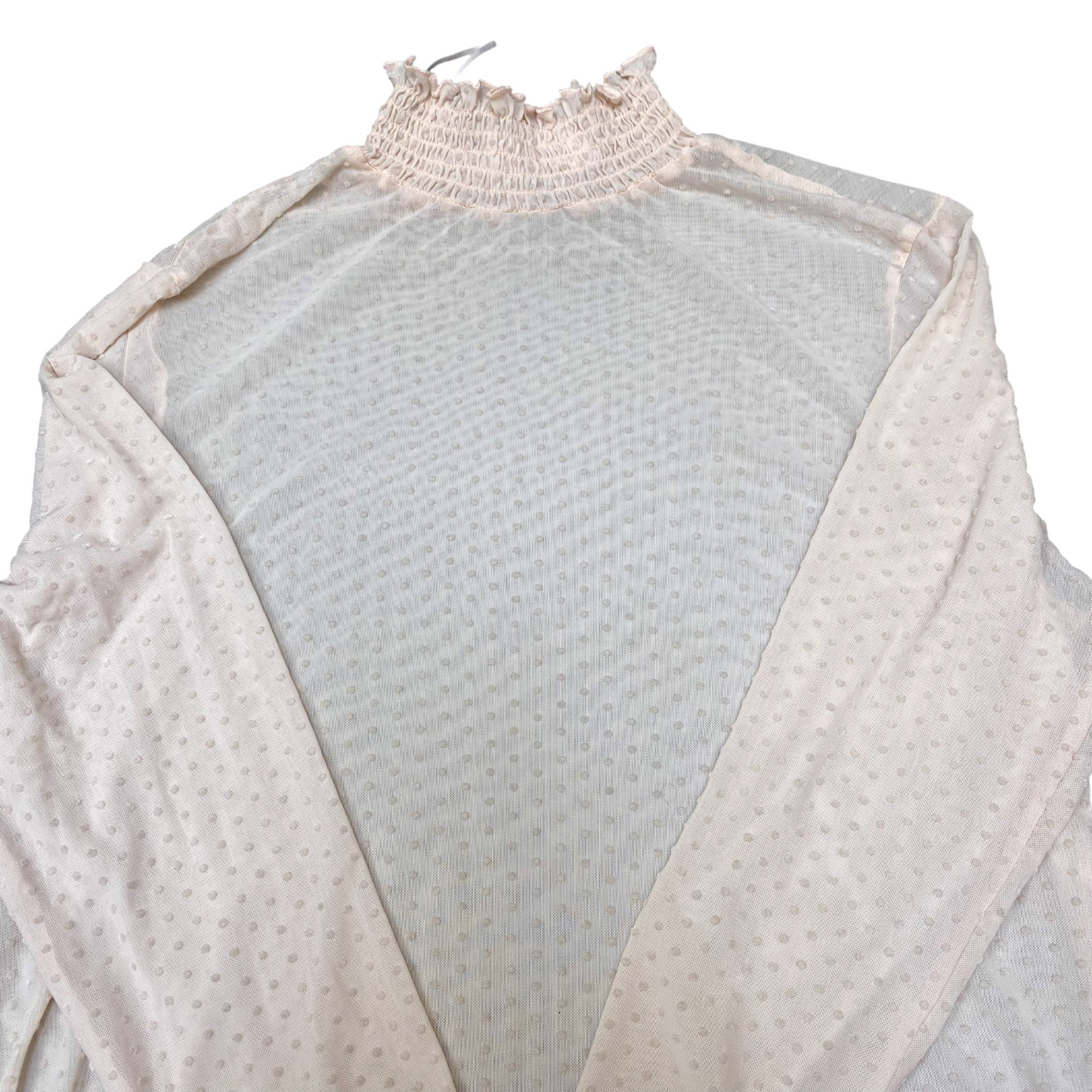 Blouse Top Womens M Pink Sheer Polka Dot Long Sleeve Turtle Neck Pullover