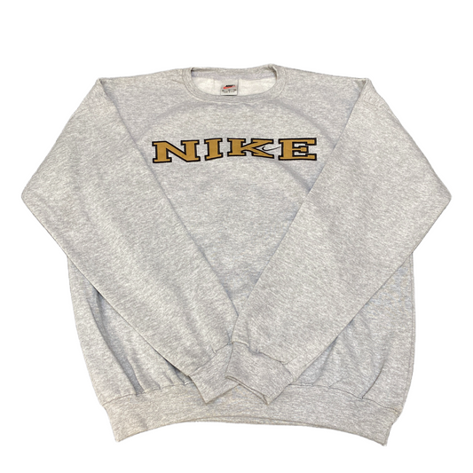 Nike Reworked Sweatshirt Men XL Grey Comfy Embroidered Spellout Logo Vintage Y2K