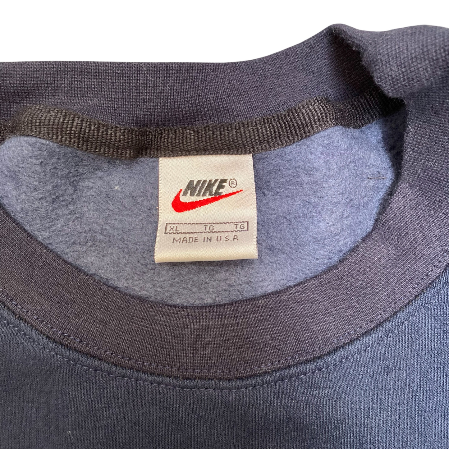 Nike Reworked Sweatshirt Mens XL Blue Navy Embroidered Spellout Logo Crew Neck