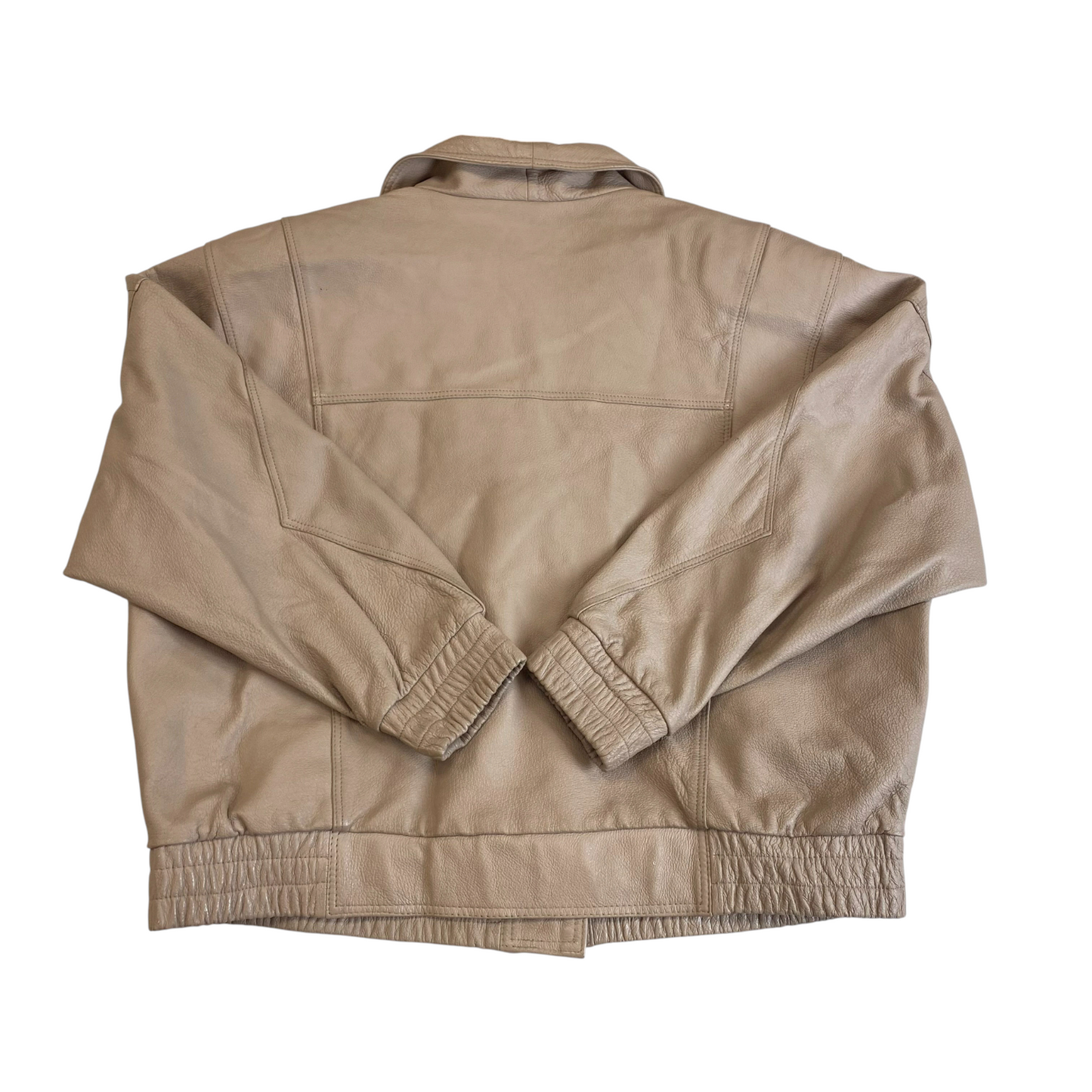 Jacket Womens XL Cream Genuine Leather Long Sleeve Shawl Lapel Snap Front