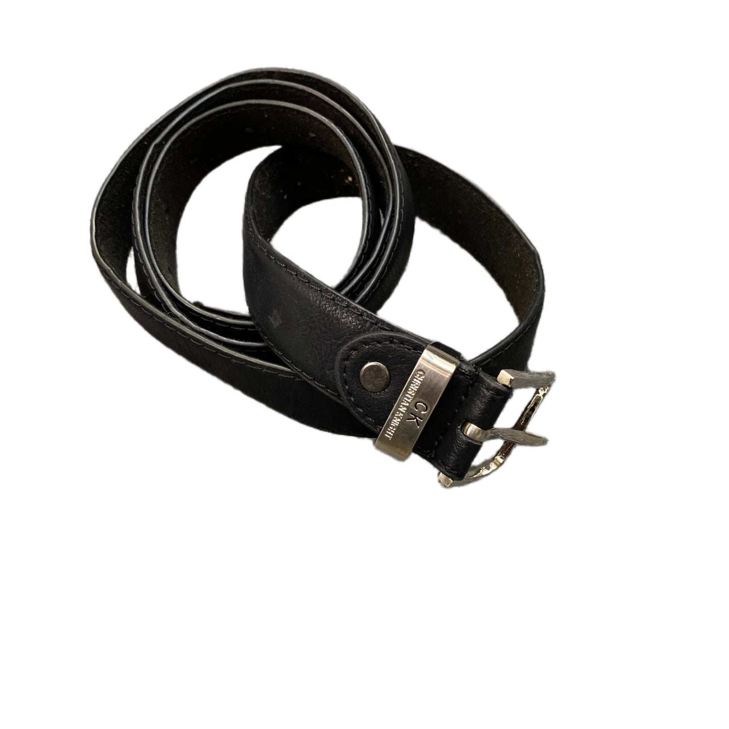 Calvin Klein Waist Belt Men Black Leather Adjustable Silver Pin Buckle 51 Inches