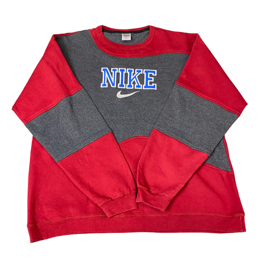 Nike Reworked Sweatshirt Mens XL Red Grey Embroidered Spellout Logo Vintage Y2K