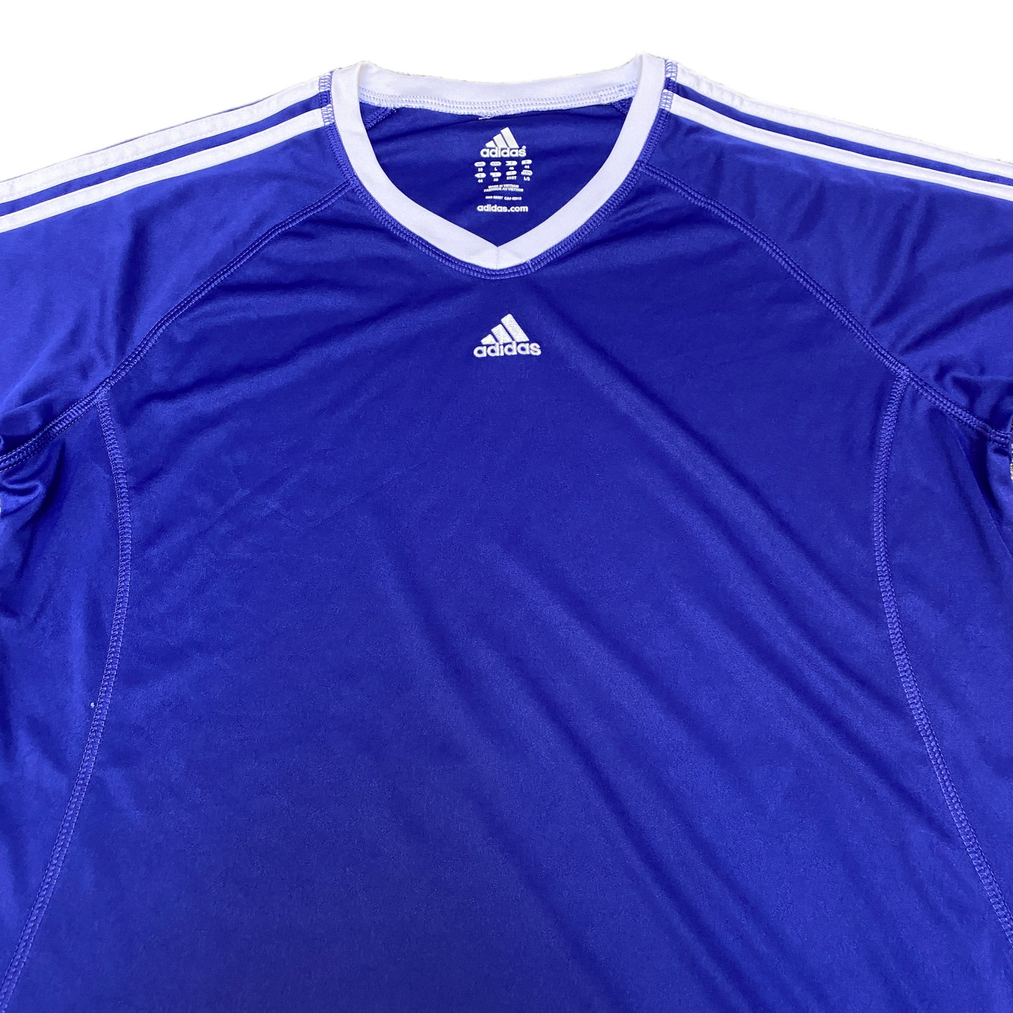Adidas Climacool T-Shirt Women M Blue White 3-Stripes Performance Fit V Neck Tee