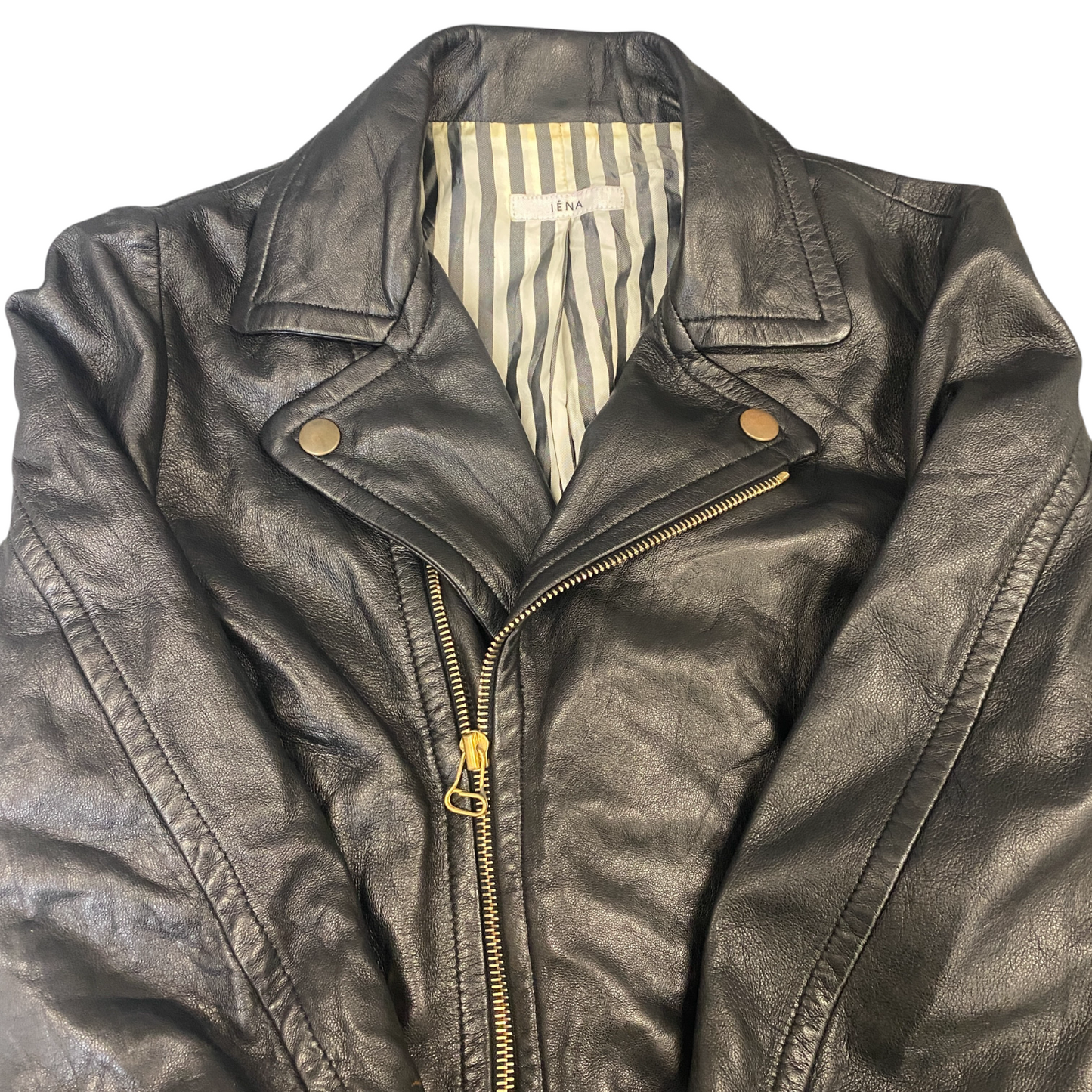 IENA Faux Leather Moto Jacket Womens Small Black Lined Collared Asymmetrical Zip