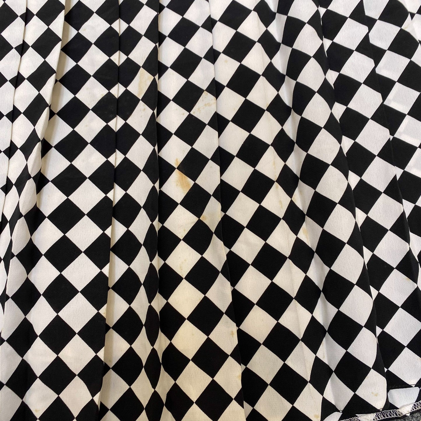 Fink Modell A-Line Skirt Women's M White Black Checkered Pleated Elastic Waist