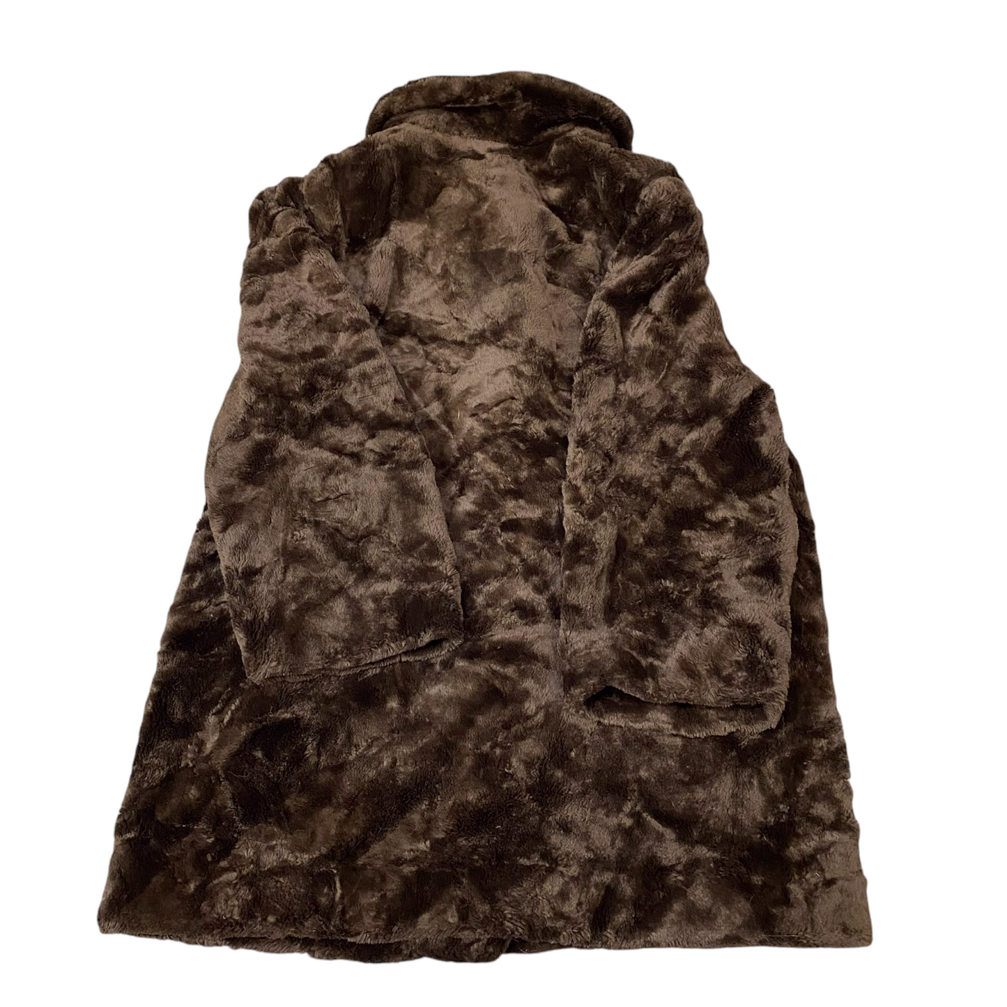 Womens Faux Fur Coat Large Brown Lined Plush Mid Length Long Sleeve Collared
