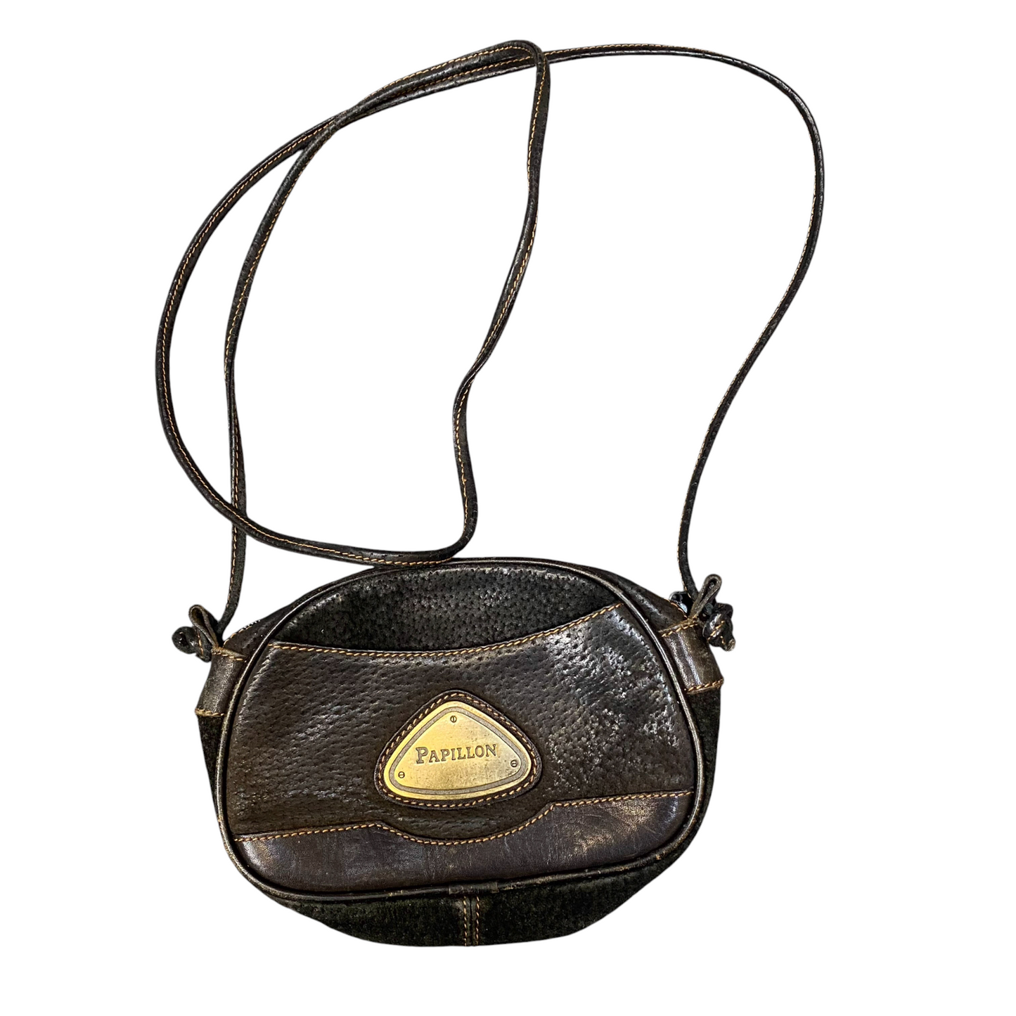 Papillon Crossbody Bag Womens Dark Brown Leather Classic Thin Strap Zip Closure
