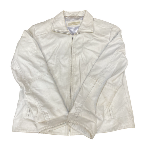 Aygill's Leather Jacket Womens Medium White Lined Long Sleeve Collared Full Zip