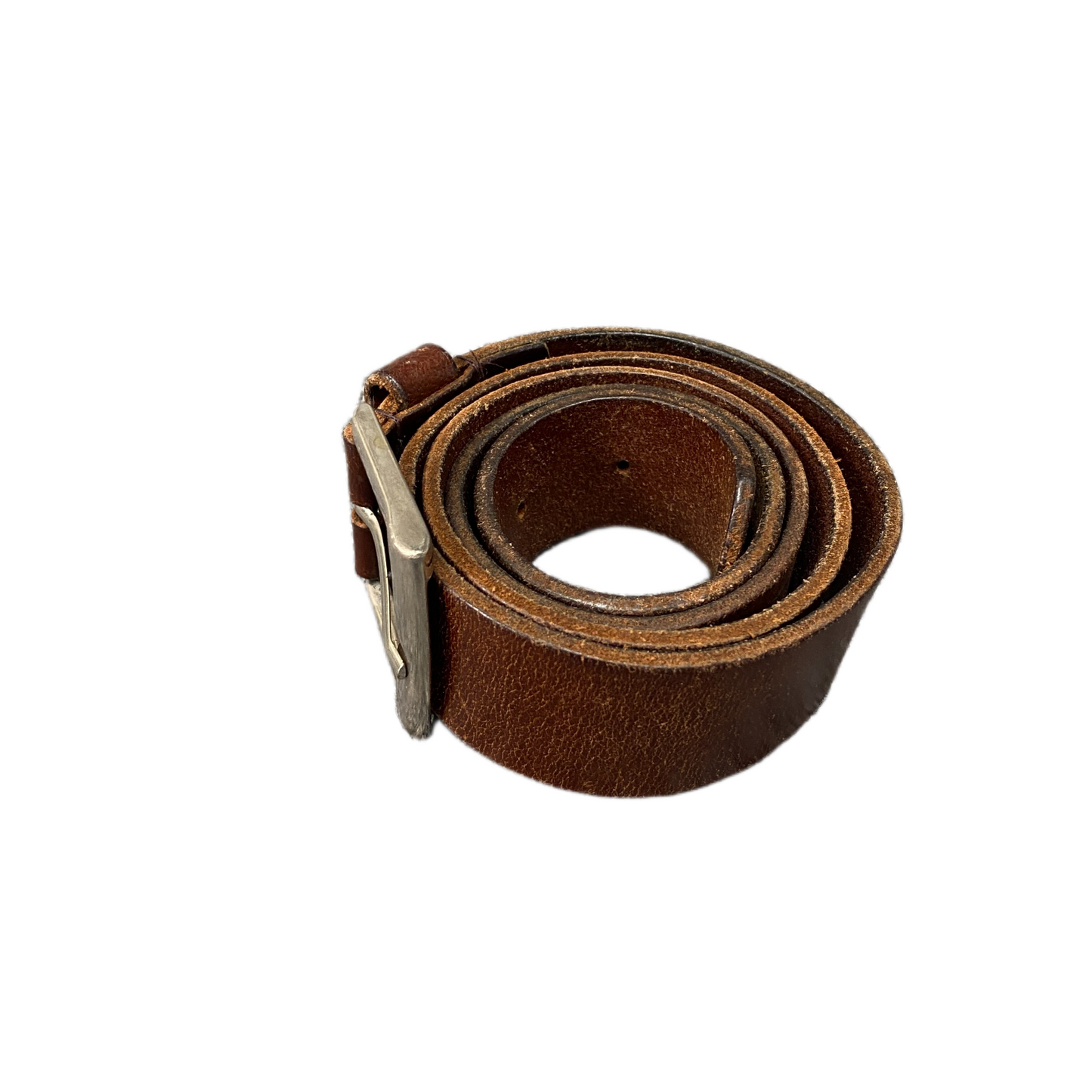 Waist Belt Men Dark Brown Leather Adjustable Silver Pin Buckle 41 inches