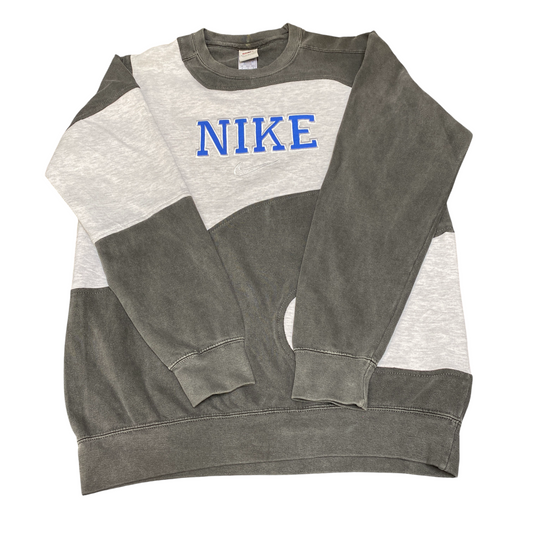 Nike Reworked Sweatshirt Mens Medium Grey Embroidered Spellout Logo Vintage Y2K