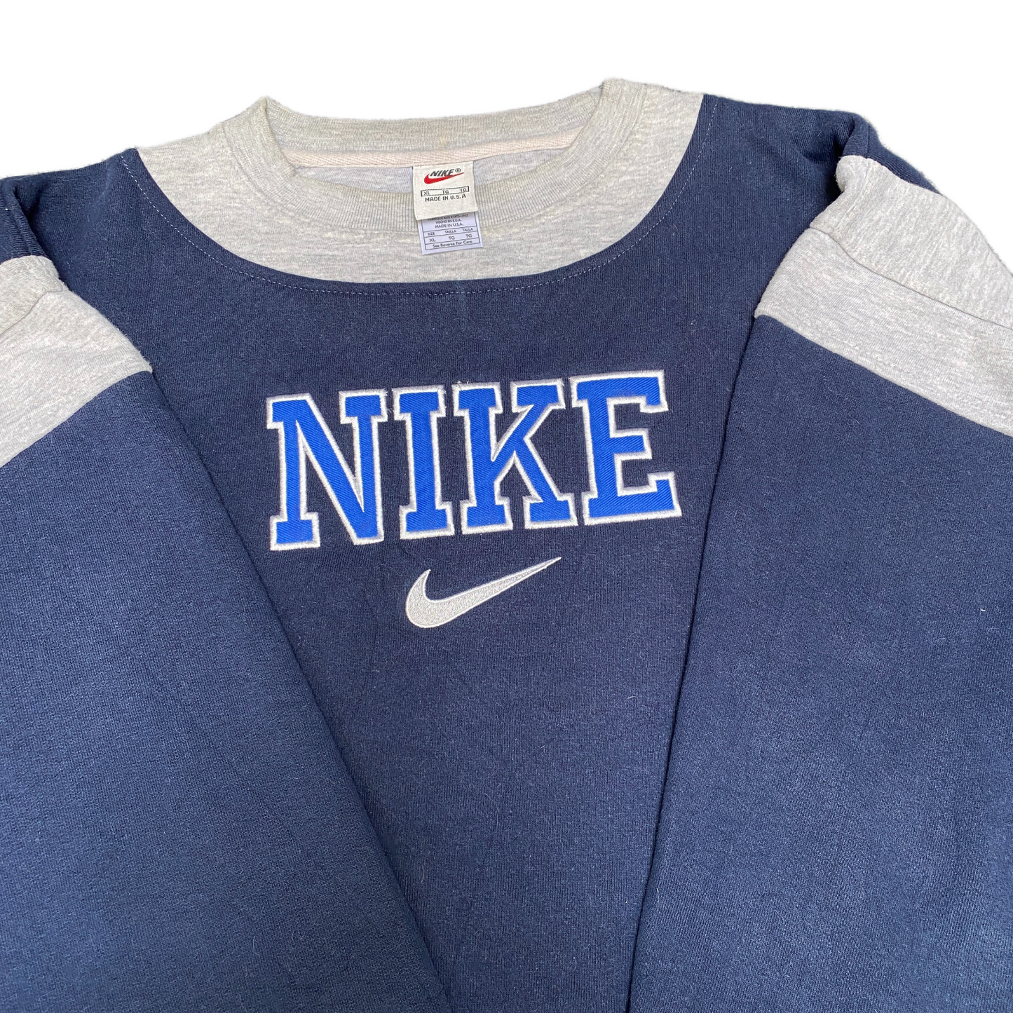 Nike Reworked Sweatshirt Mens XL Blue Grey Embroidered Spellout Logo Vintage Y2K